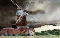 We came across this famous North Norfolk structure whilst laying the ground for a commissioned painting of the Anglican Shrine of Our Lady of Walsingham in 2017. However the dramatic sky-scape was inspired by a previous visit, whilst motoring from Ely to Cromer across outherwise featureless open fenland. An apocalyptic storm was brewing some distance away across ploughed fields and I pulled over to enjoy the spectacle and take a few snaps. The billowing clouds had yet to touch the ground and a bright strip of sky formed a band across the horizon. These storms are a feature of the Norfolk landscape and I couldn't resist using what I'd seen to add drama to the Cley painting.