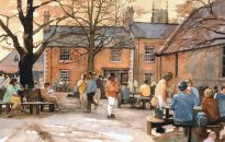 A homàge to Pieter Bruegel the Elder's The Wedding Feast,  this painting is loosely based upon the National Trust's Stourhead Estate in Wiltshire.
